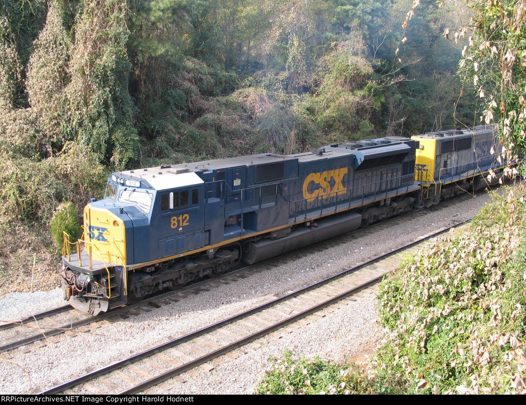 CSX 812 is on the lead of a loaded coal train